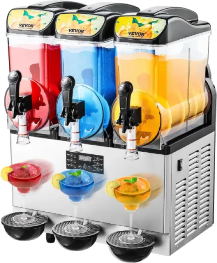 Machine à Granité avec 3 Réservoirs de 15 L, Machine à Boissons Glacées en Acier Inoxydable, Distributeur de Boissons Frappées Granitas Margarita Smoothie, pour Maison Restaurants Cafés Bars 3x15 L