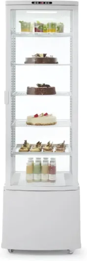 Générique Vitrine Réfrigérée Panoramique 280L – 5 Étagères – Froid Ventilé 0 à +12°C – Double Vitrage & LED – Noir ou Blanc – Idéale Boulangeries, Snacks, Restaurants (Blanc)