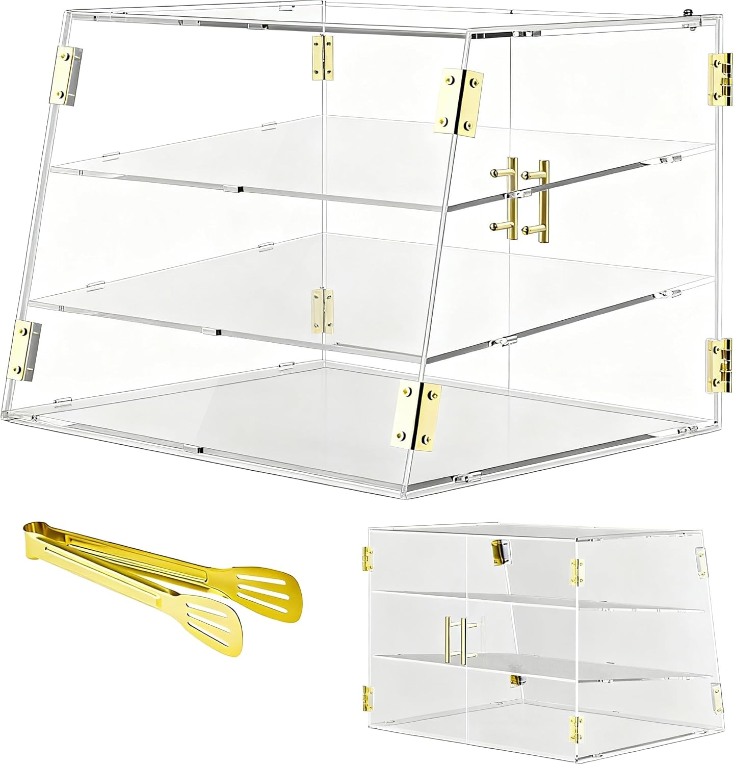 Vitrine de boulangerie commerciale à 3 compartiments avec porte automatique élastique, 53,1 x 43,2 x 43,2 cm Présentoir alimentaire pâtisserie-pain boîte de rangement pour beignets gâteaux