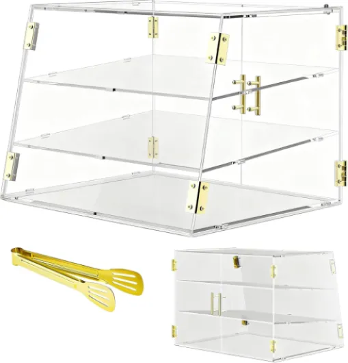 Vitrine de boulangerie commerciale à 3 compartiments avec porte automatique élastique, 53,1 x 43,2 x 43,2 cm Présentoir alimentaire pâtisserie-pain boîte de rangement pour beignets gâteaux