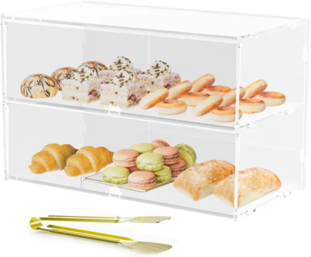 Vitrine de boulangerie 2 niveaux, 45 x 23 x 38 cm, rangement en acrylique desserts 2 Tier Display Case