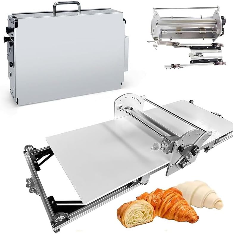 Laminoir électrique Domestique pour pâte feuilletée - Acier Inoxydable, épaisseur réglable de 2 à 30 mm, Pliable, idéal pour Pizzas, Croissants, viennoiseries et fudges.