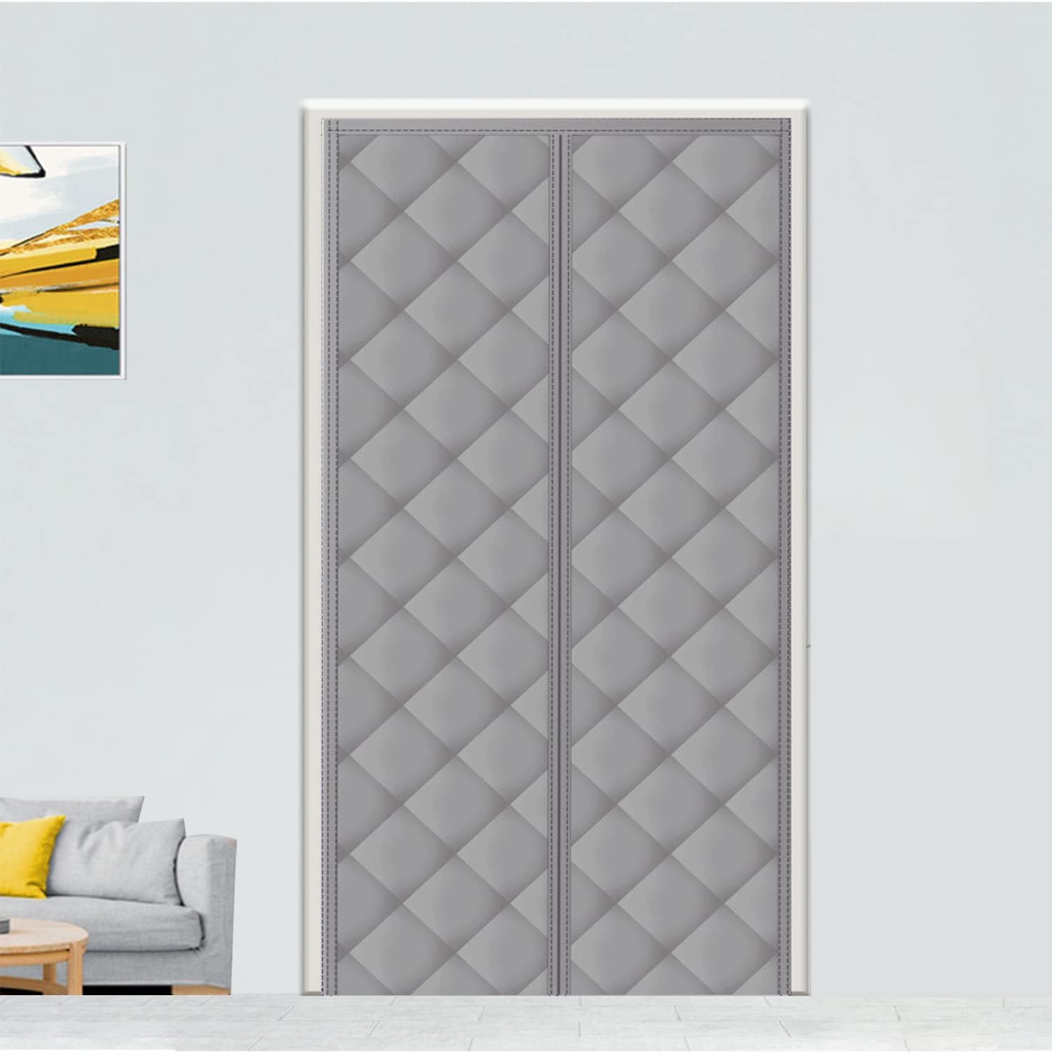 Isolant Thermique Isolation Porte Avec Magnétique, au froid et au bruit, adapté aux animaux domestiques, convient aux pièces climatisées, 90 x 210cm Gris