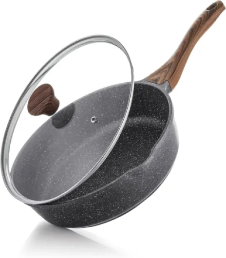 Sauteuse Granit 28 cm avec Couvercle - Antiadhésif Sans PFOA, Anti-Projection et Manche Restant Froid - Compatible Induction, Gaz - Parfaite pour Ragouts, Sautés et Cuissons Saines Gris Marbré 28cm+Couvercle