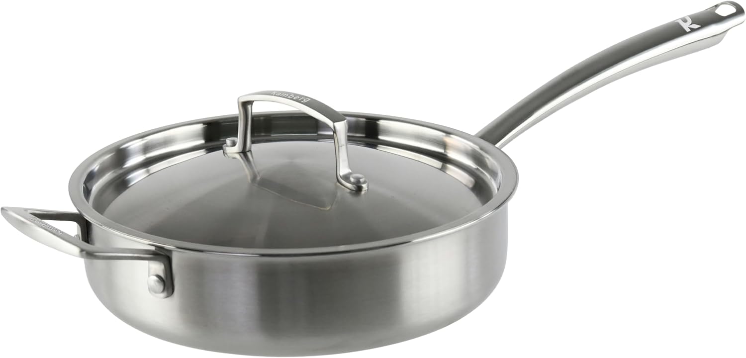 Sauteuse Ø24 cm en Acier Inoxydable 18/10 Triply - Sans PFAS - Couvercle inclus - Tous feux dont induction et four - 0008278, Gris