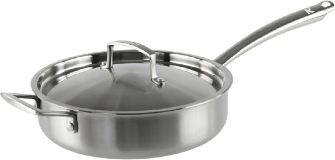 Sauteuse Ø24 cm en Acier Inoxydable 18/10 Triply - Sans PFAS - Couvercle inclus - Tous feux dont induction et four - 0008278, Gris