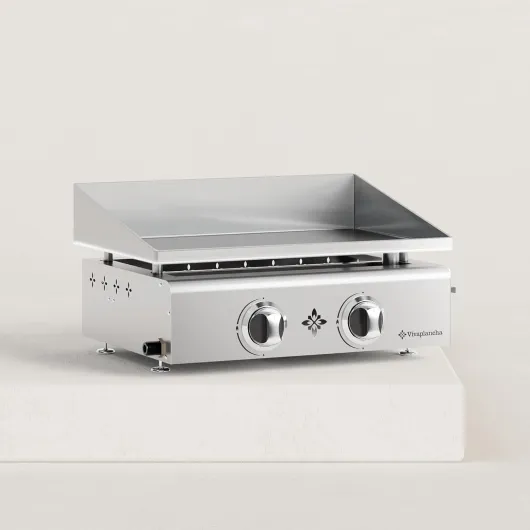 Plancha gaz Flamenco 2 feux inox Excellent rapport qualité/prix Plaque inox massif 6 mm d'épaisseur Plaque de cuisson de 53 x 35 cm