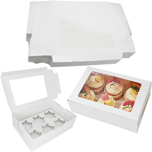 Lot de 30 Boite a Cupcakes 6 Trous Boîtes Cupcakes Boite a Gateau Boîtes en Carton avec Fenêtre Blanc Boite Pâtisserie pour les Pâtisseries les Gâteaux Pâtissier Boîtes à Emporter 24x15.5x7,5 cm