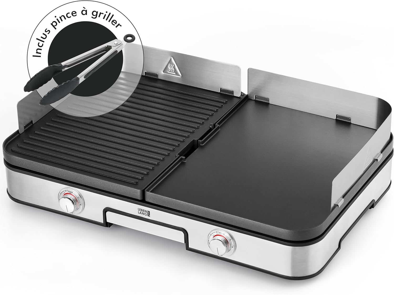 2400W Plancha électrique - Avec pince à barbecue & Protection contre les éclaboussures I Pour intérieur & exterieur I Plancha grill electrique Inox Grills électriques XXL