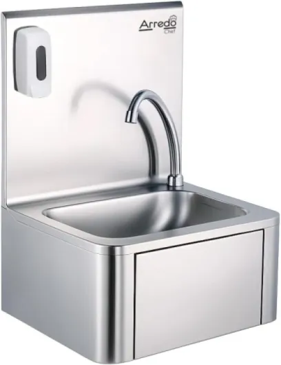 Lave-mains mural professionnel cuve en inox 304 avec dosseret + robinet + distributeur de savon – Idéal cuisine pro, restaurant, bar, collectivité, CHR