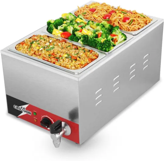 Bain Marie Électrique Professionnel,1500W Bain Marie Électrique en Acier Inoxydable avec Robinet,3X1/3 GN Récipients avec Couvercle,Température Réglable 30°C - 85°C Casserole GN 3 * 1/3 avec drain