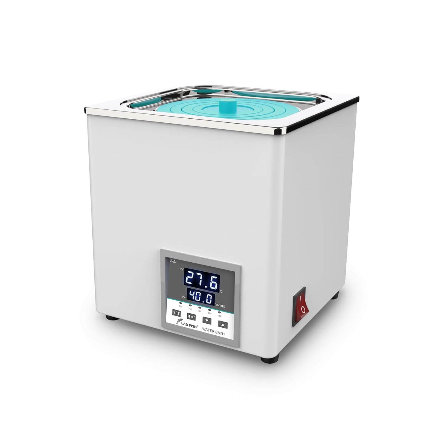 LAB FISH Bain Marie Laboratoire 3L, 300W - Simple Ouverture, Inox - Thermostat Intelligent ±0,1°C - Minuterie 0-999min - Écran LED Capacité de 3L