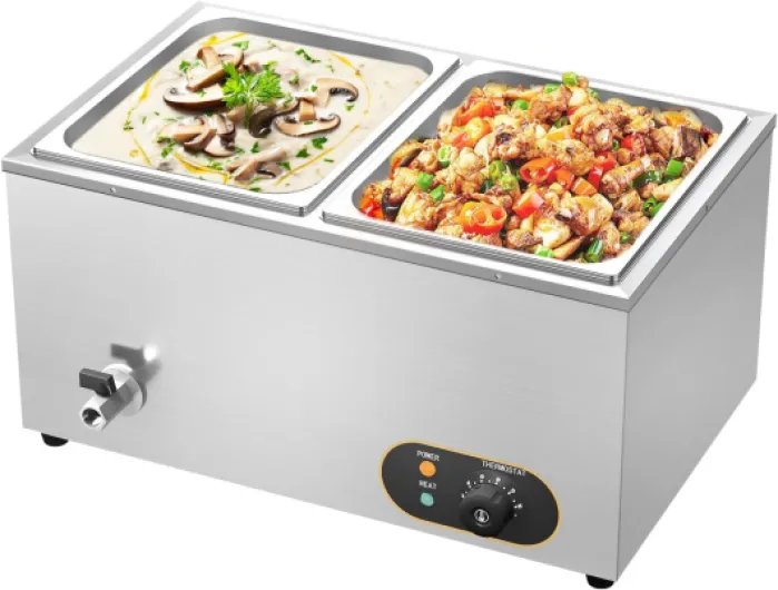 Bain Marie Électrique en Acier Inoxydable, Température réglable, 2X 1/2 GN Récipients avec Couvercle, 1500W …