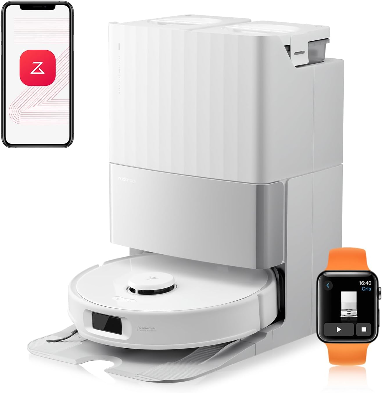 Qrevo Edge S5A Aspirateur Robot 18,500Pa, Robot Aspirateur Laveur avec Double Système Anti-Enchevétrements, DuoDivide Brosse & FlexiArm Serpillière, ChÃssis AdaptiLift - Lavage à l'eau Chaude Qrevoedges5a Blanc