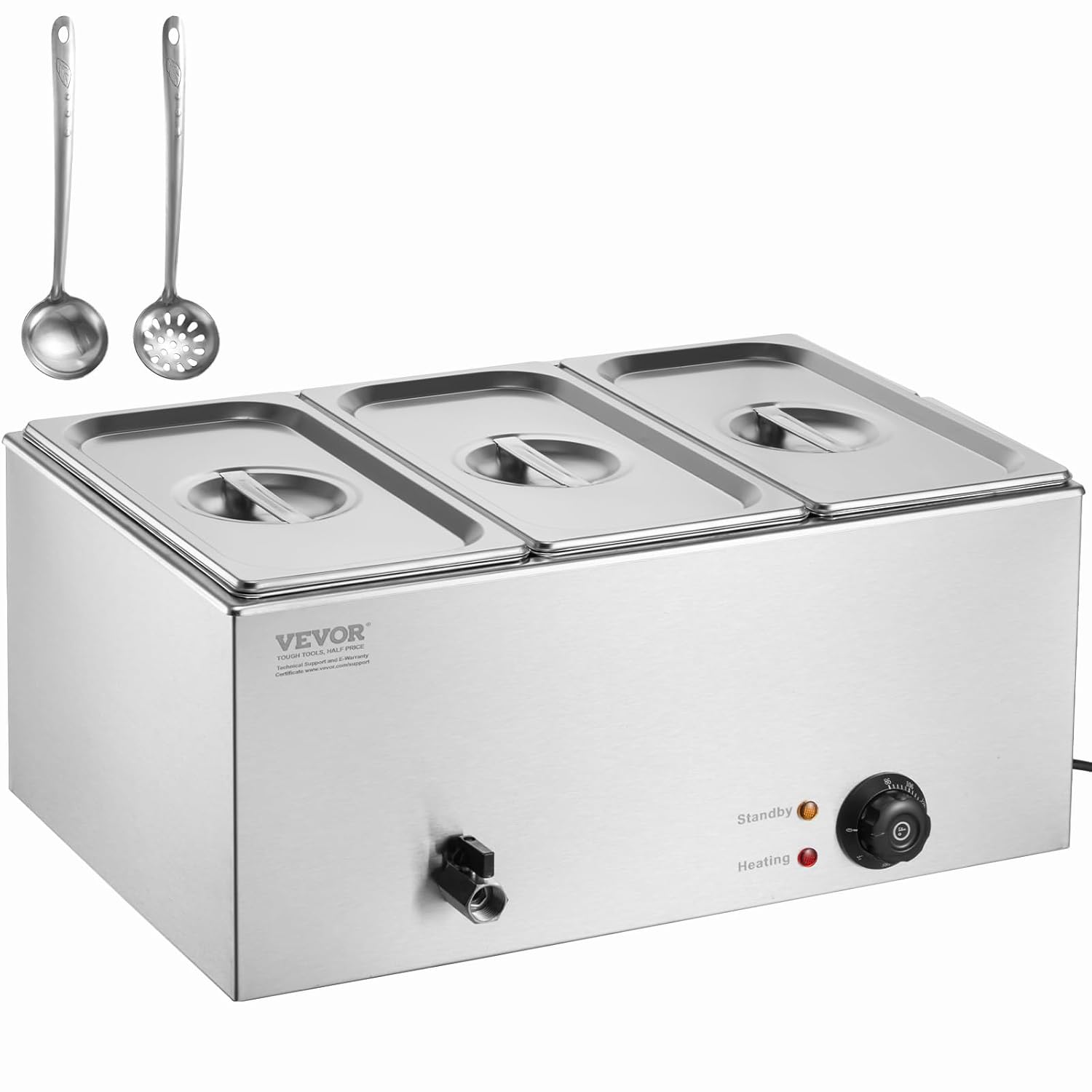Chauffe-Plat Buffet à 3 Bacs, Bain-Marie Électrique 16,5 L 1200 W, Buffet Chauffant en Acier Inoxydable, Température Réglable 30-85 °C, pour Réchauffer Les Aliments Restauration Soirée Fête