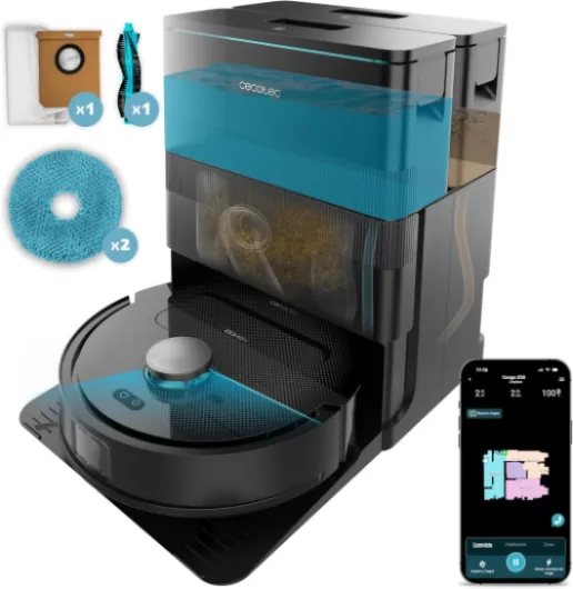 Robot Aspirateur et Laveur de Sols avec Base d'Auto-vidage et App Conga X50 X-Treme - Navigation Laser, 15000Pa, Autonomie 240min, Serpillières Élevables, Base avec 3 Réservoirs
