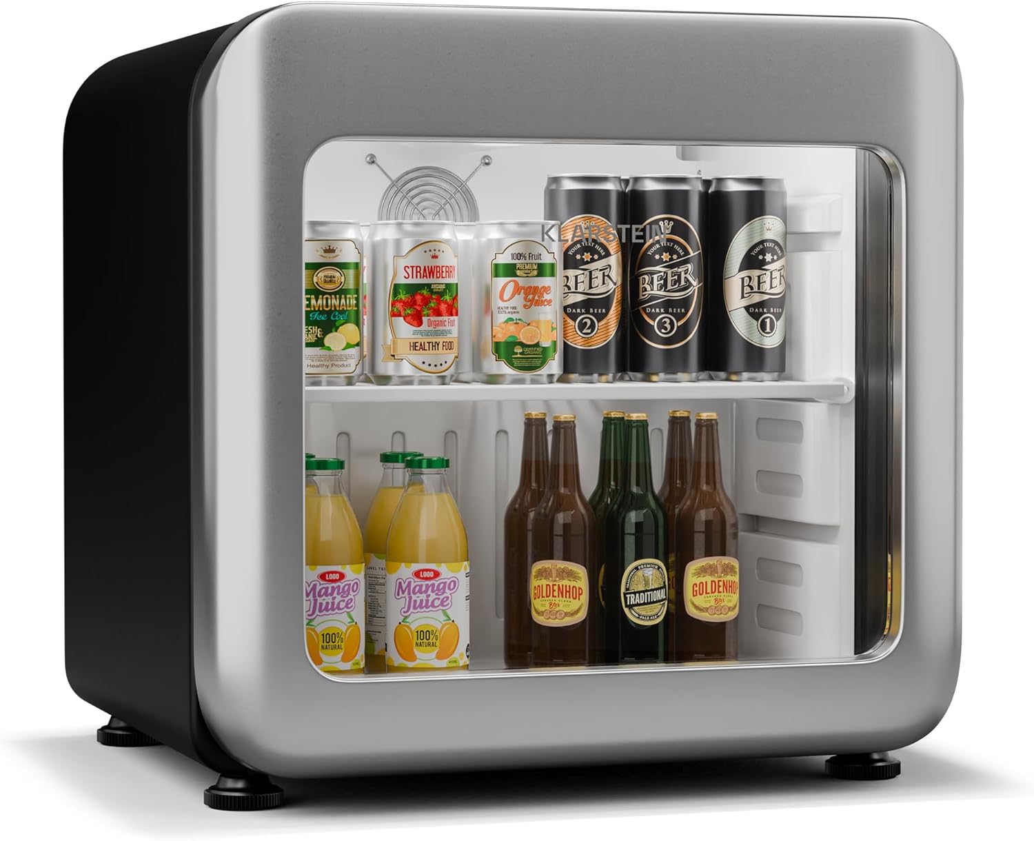 Audrey Evo Réfrigérateur à boissons - 46 L Vitrine réfrigérée à boissons, Porte à double vitrage, Éclairage LED, Température 0-10°C, Design rétro, Classe Énergétique C 46 L Argent