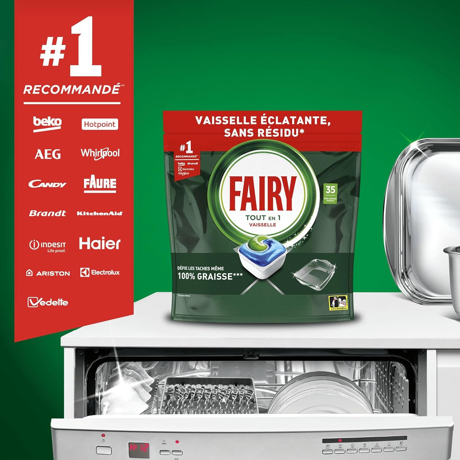 Original Tablettes Lave-vaisselle Tout-en-1, 132 Tablettes (22x6), Parfum Citron, Efficaces Contre La Graisse Incrustée, Dissolution Ultra-Rapide, Sans Odeur ni Résidus Fairy Original Tablettes Lave-Vaisselle Tout En 1 132 Capsules