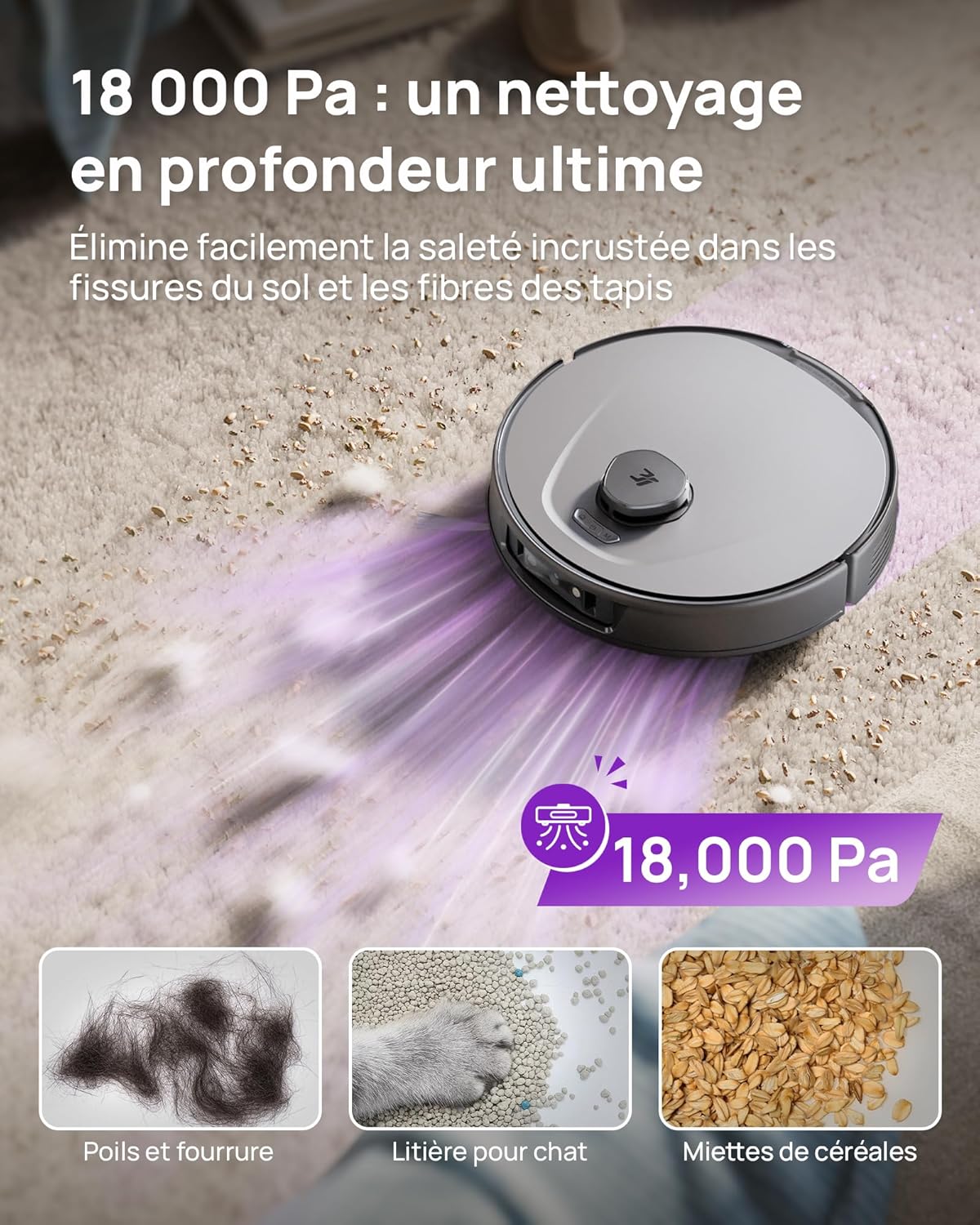 3i Aspirateur Robot et serpillière P10 Ultra, avec Tampon Extensible, 18 000 Pa, Lavage/séchage à l’Eau Chaude, vidange/Remplissage Auto, et évitement des Obstacles par IA