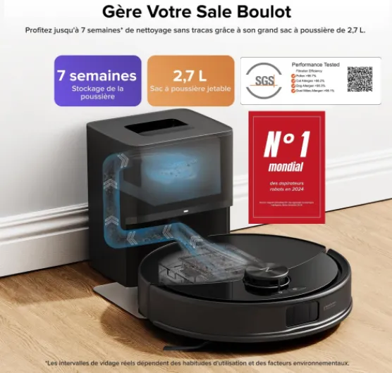 Q10 S5+ Aspirateur Robot Laveur avec Station, 10000 Pa Aspiration, Vidage Automatique, Double Anti-emmêlement, Système VibraRise 2.0, Navigation & Cartographie, Évitement d'obstacles, APP Q10 S5+ Noir