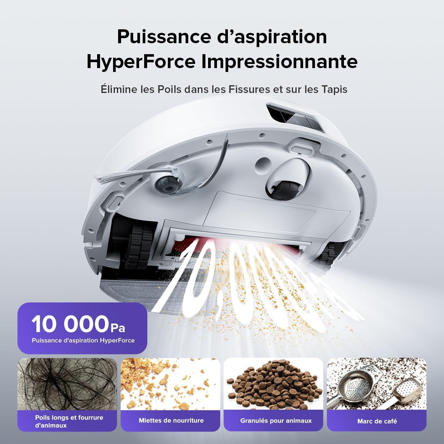 Q10 S5 Robot Aspirateur Laveur, 10000 Pa Aspiration, Double Anti-emmêlement, Système VibraRise 2.0, Levage des Serpillères de 8 mm, Navigation PreciSense LiDAR, Évitement d'obstacles, APP Q10 S5 Blanc