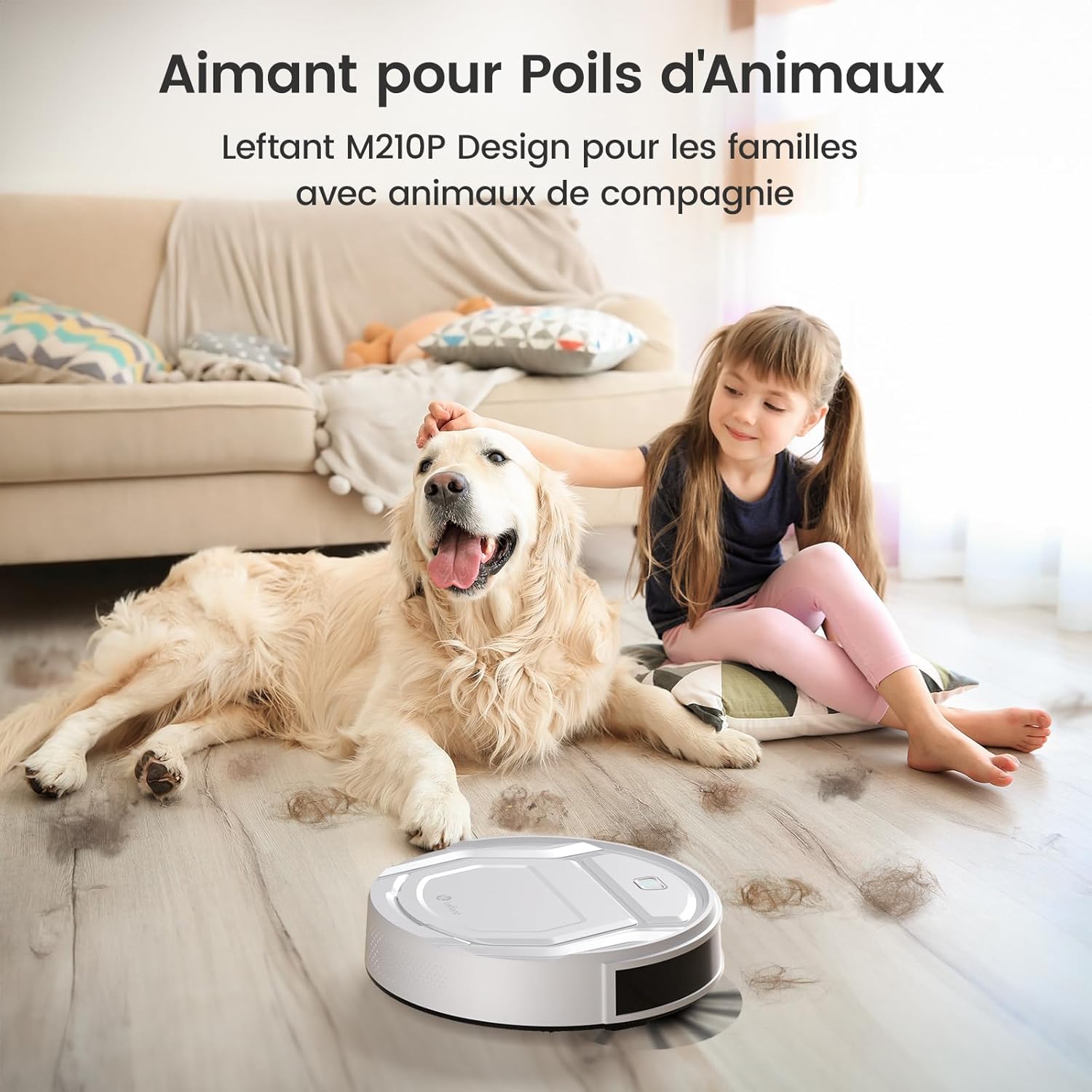 Aspirateur Robot, Robot Aspirateur Autonomie Mince Silencieux, Connecté avec WiFi/Alexa/App, 3 Modes d'aspirations, Programmable, Idéal pour Les Poils d'animaux Tapis Sols Durs, M210 Blanc M210p