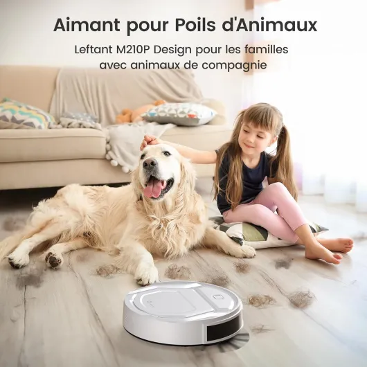 Aspirateur Robot, Robot Aspirateur Autonomie Mince Silencieux, Connecté avec WiFi/Alexa/App, 3 Modes d'aspirations, Programmable, Idéal pour Les Poils d'animaux Tapis Sols Durs, M210 Blanc M210p