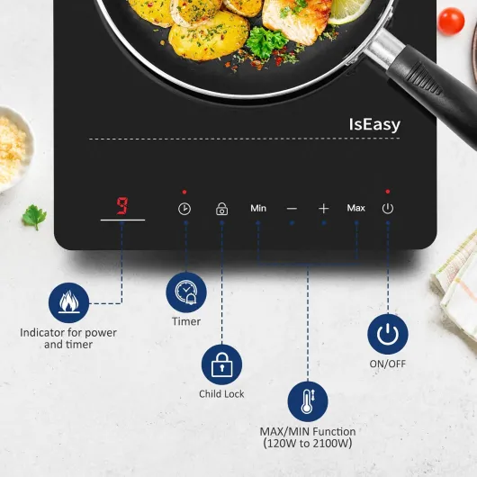 Plaque à Induction Portable, Plaque de Cuisson à Induction 2100W, Table Induction 1 Foyers, Avec Minuterie, Verrou Enfants (Plaque 1 Feux -B) Plaque 1 Foyer -B