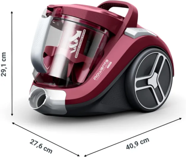 Compact Power XXL Aspirateur sans sac, Moteur basse consommation de 900 W max, Haut niveau de filtration, Bac à poussière XXL 2,5 L, Compact RO4B23EA, Bordeaux 900W