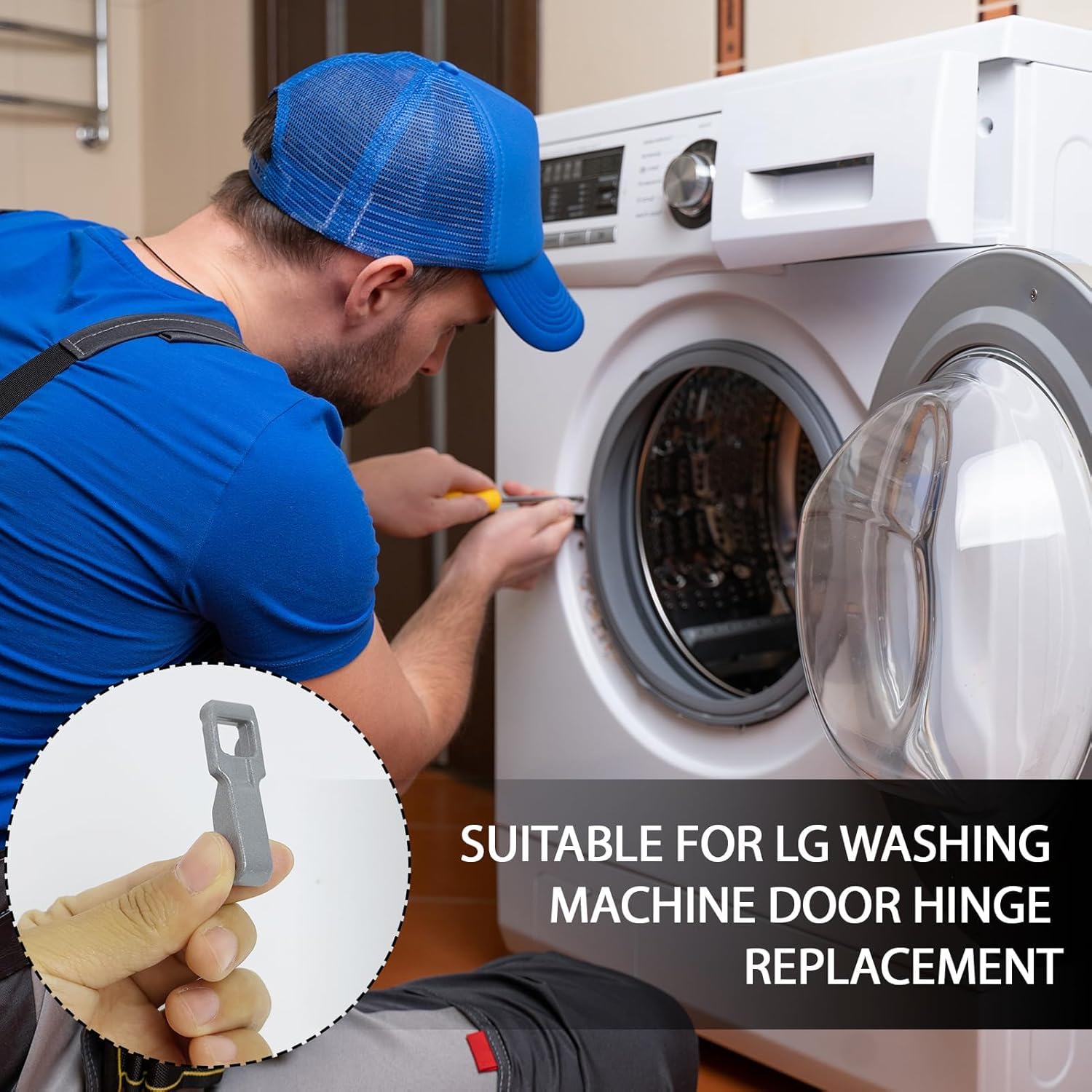 Crochet de Porte pour Machine à Laver, Crochet d'interrupteur de porte avec serrure, Compatible avec les lave-linge LG à chargement frontal, Ref MFG63099101, Acier inoxydable, Couleur Métallique