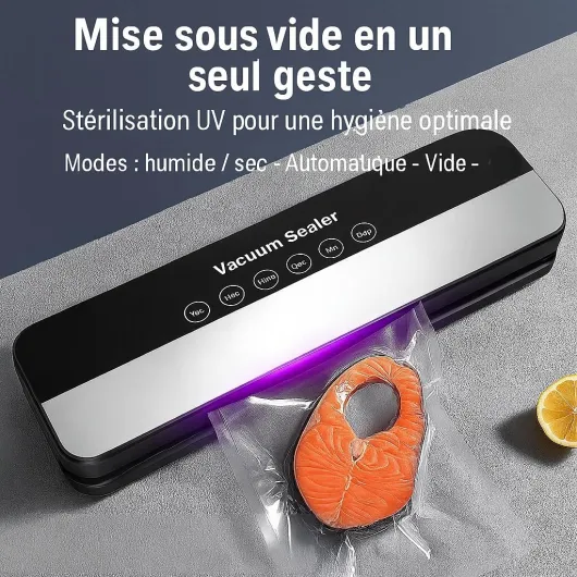 Machine Sous Vide Alimentaire 85kPa – 4 Modes (Sec/Humide/Pulse/Accessoire) – Mise Sous Vide Viande, Légumes & Repas Maison – Appareil Compact avec 10 Sacs Inclus