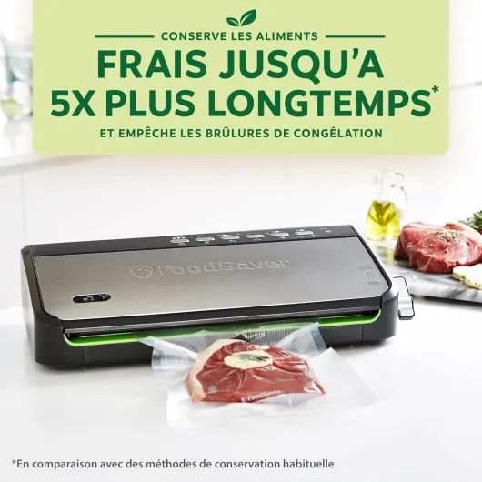 FFS005X Machine sous Vide avec Compartiment de Rangement pour Rouleau et Cutter, Fonction Pulse pour Aliments Fragiles, Inclus Accessoires et Sacs de Mise sous Vide Assortis Avec rangement des rouleaux