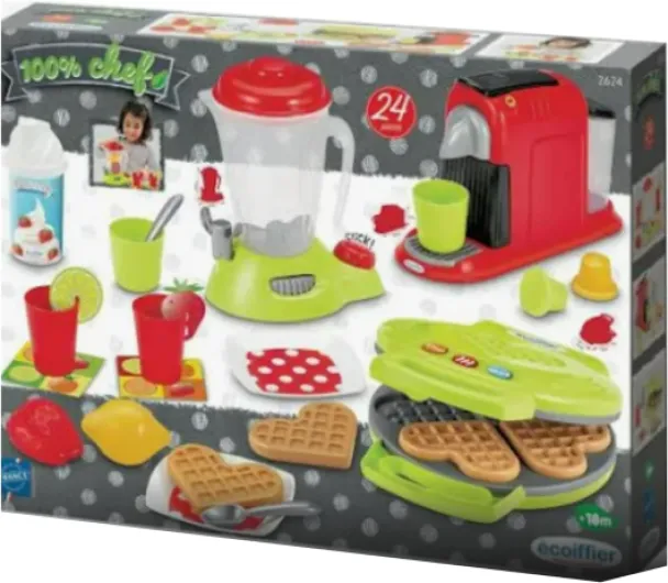 Jouets Ecoiffier - 2524 - Coffret Petit électroménager Complet : blender, machine à café, gaufrier, accessoires - Jeu d'imitation- Dès 18 Mois - Fabriqué en France
