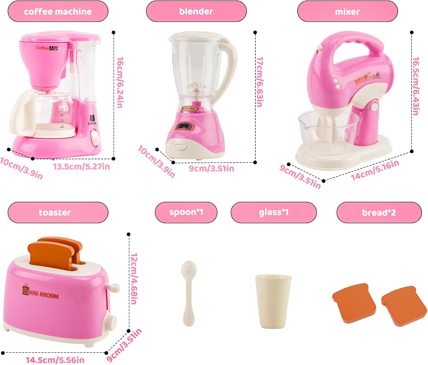 Accessoire Cuisine Enfant, Electromenager Cuisine Enfant avec Cafetière, Mixer, Blender, Grille-Pain et Autres, Kit de Ustensile, Cafetière Dînette Jouet pour Enfants de 3 + Ans