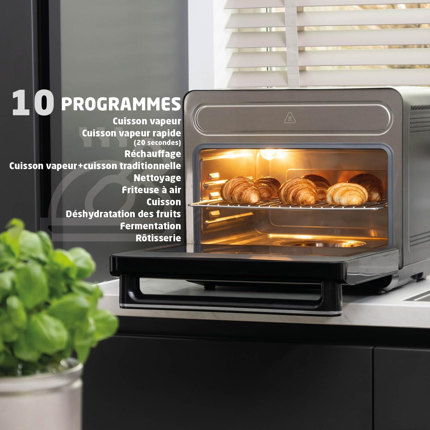 BR-2234 Friteuse à Air Chaud XXL Combinée Four Vapeur – Four Indépendant 24 L avec Écran Tactile – Fonction Autonettoyante – Minuterie – Tournebroche – Accessoires Inclus