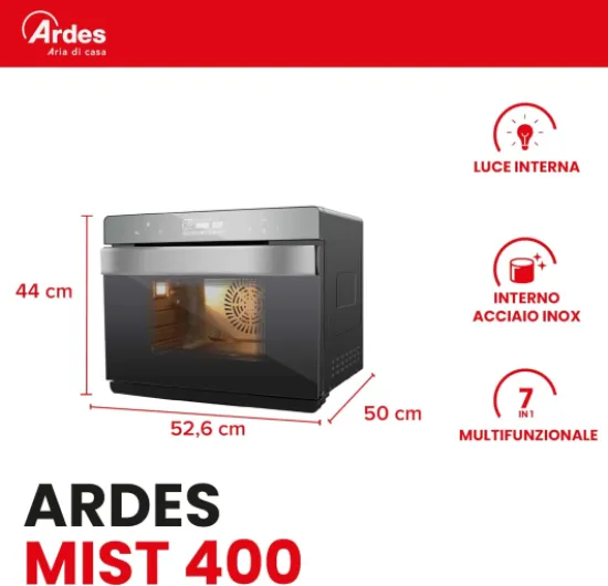 ARDES - AR6440VD Four électrique ventilé Capacité de 31 litres avec lumière interne 9 fonctions de cuisson minuterie double vitrage avec accessoires MIST 400, Noir