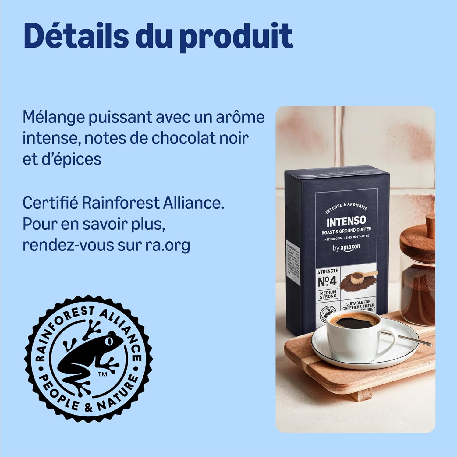Café Intenso Moulue, Torréfaction Moyenne, 1 kg (4 lot de 250 g) - Certifié Rainforest Alliance Café Intenso 250 g (Lot de 4)