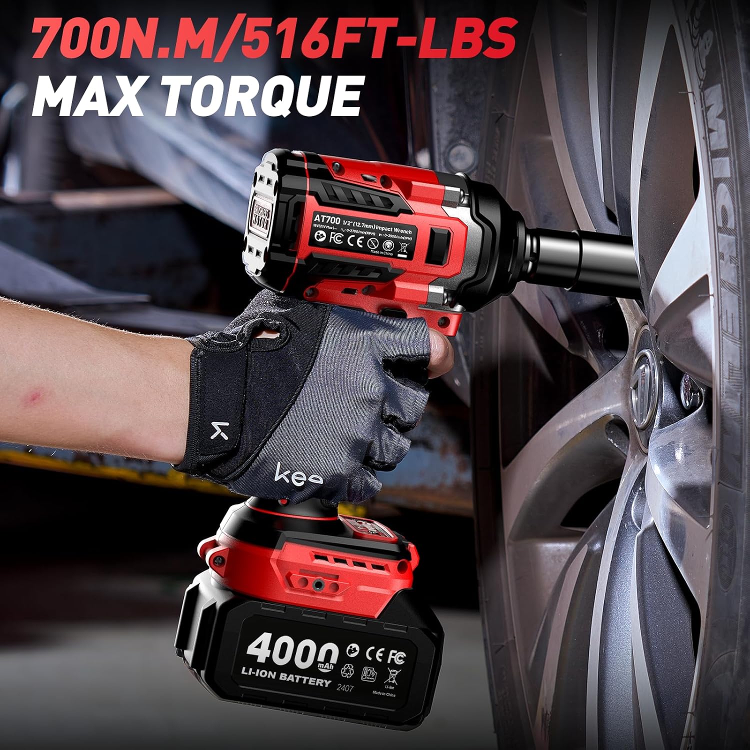 Clé à Chocs Sans Fil Brushless avec 2x 4.0 Ah Batteries, 700N.m/Ft-lbs Boulonneuse à Choc Electrique, 21V Visseuse à Chocs avec 4 Douilles à Chocs, Compatible avec Makita 18V