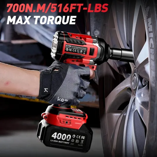 Clé à Chocs Sans Fil Brushless avec 2x 4.0 Ah Batteries, 700N.m/Ft-lbs Boulonneuse à Choc Electrique, 21V Visseuse à Chocs avec 4 Douilles à Chocs, Compatible avec Makita 18V