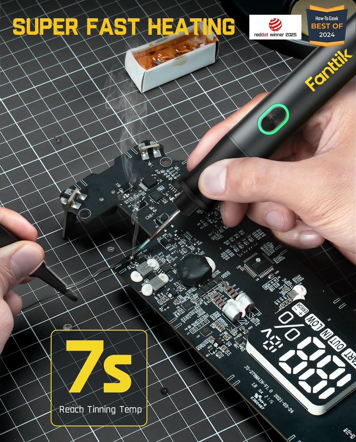 T1 Max Fer à souder sans fil, chauffage rapide en 7 secondes (200°C-450C), arrêt automatique, 4 pointes de soudure de précision (C210), support pivotant à 360°