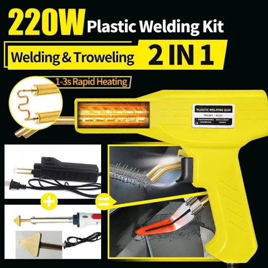 220W Soudure Plastique, 2 en 1 Kit Reparation Souder Plastique, Soudeuse Plastique avec 800Pcs 6-Types Agrafeuse Chaud, 64Pcs Bâtons Soudage&2 Grattoi, Soudage Plastique pour Réparer Pare-Chocs Auto Kit A