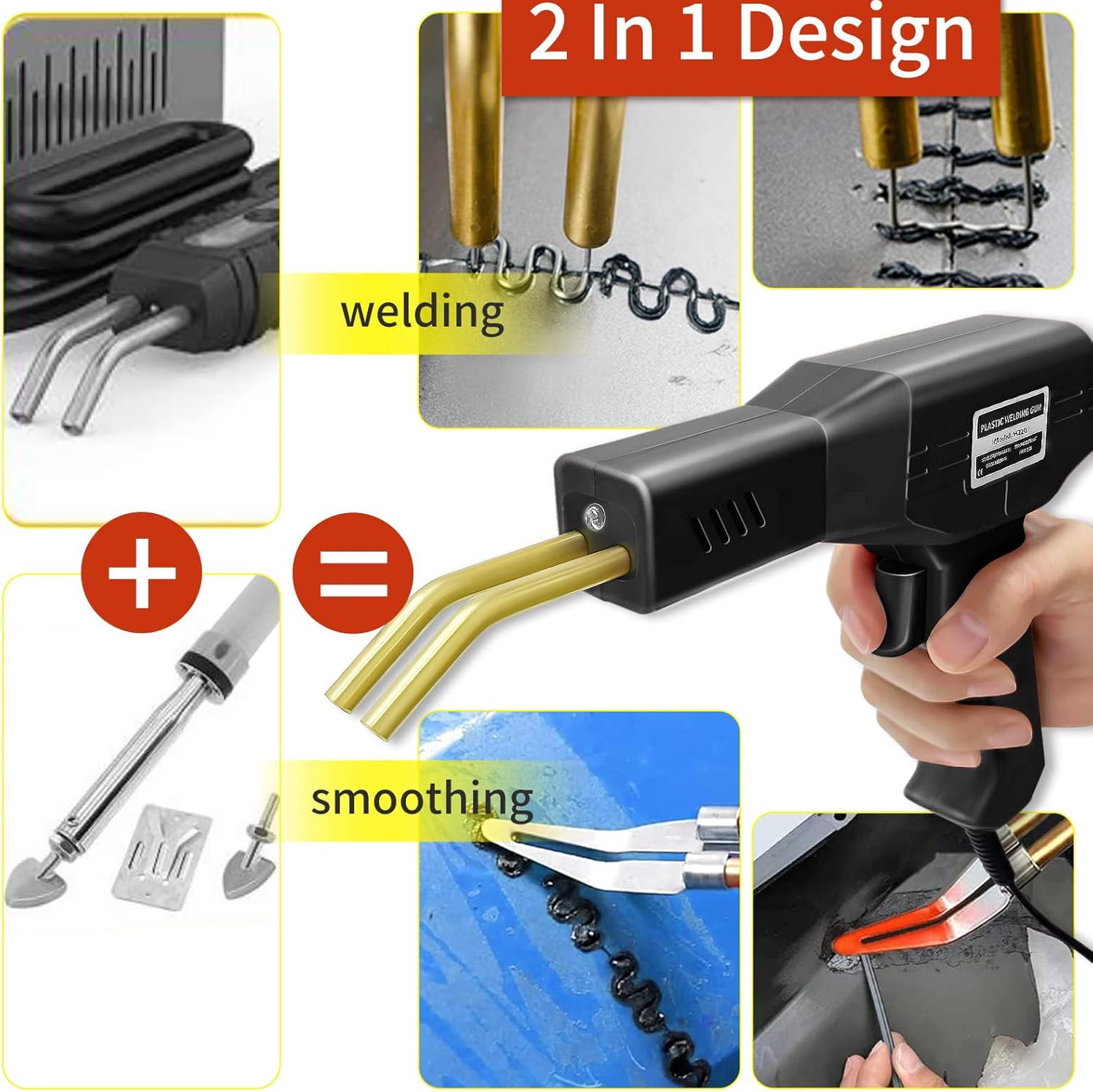 220W Soudure Plastique 2 en1 Soudeuse Plastique Kit Reparation Plastique Soudage Plastique avec 800Pcs Agrafes,40Pcs Bâtons Soudage & 2Pcs Outil de Truelle pour Réparer un Auto/Moto Pare-chocs (noir) 220W Noir