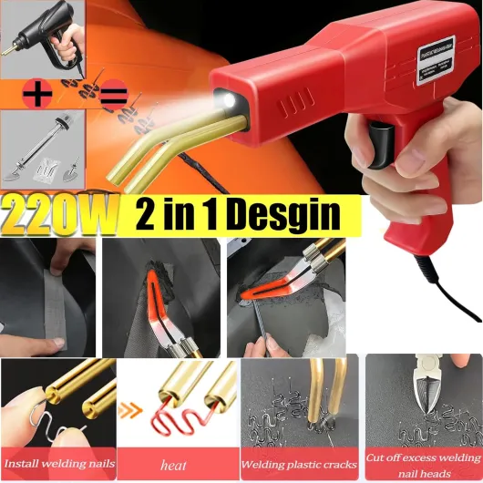 220W Soudure Plastique,2 en1 Kit Reparation Plastique Soudage Plastique Pare-chocs Voiture avec 800pcs Agrafes&64pcs Bâtons Soudage,Soudeur Plastique pour Réparation Plastique Pare-chocs Voiture 220W Rouge