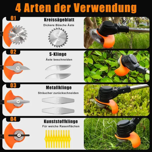 Xbzzgmg Debroussailleuse Electrique sans Fil, Coupe Bordure sans Fil avec Batteries 2 Batterie et 4 Types de Lames, Débroussailleuse Electrique Légère à Faible Bruit pour Jardin, Pelouses Arbustes 2x4,0 AhDébroussailleuse, première génération (noire)