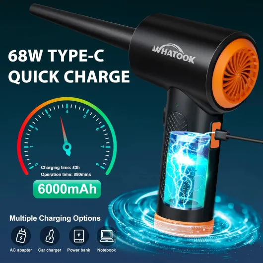 Souffleur Air Comprimé, Dépoussiérants Puissants électrique, Air Comprimé Duster,6000 mAh Batterie Plumeau à air électrique pour PC Duster pour Nettoyage PC, Maison pour Animaux domestiques 1-Air Duster