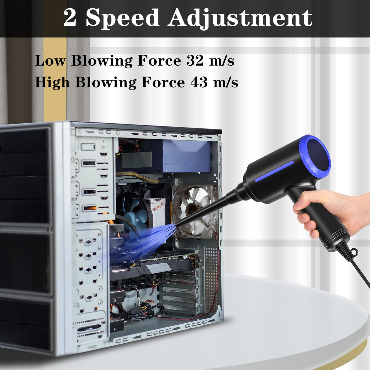 Souffleur Air Comprimé, Dépoussiérant Puissants électrique,Plumeau à air électrique 2 en 1, 2 Vitesses, avec brosse de nettoyage, pour ordinateur, clavier,voiture, maison pour animaux domestiques