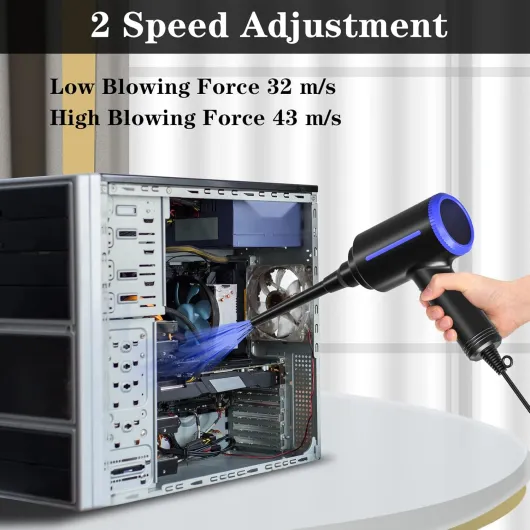 Souffleur Air Comprimé, Dépoussiérant Puissants électrique,Plumeau à air électrique 2 en 1, 2 Vitesses, avec brosse de nettoyage, pour ordinateur, clavier,voiture, maison pour animaux domestiques