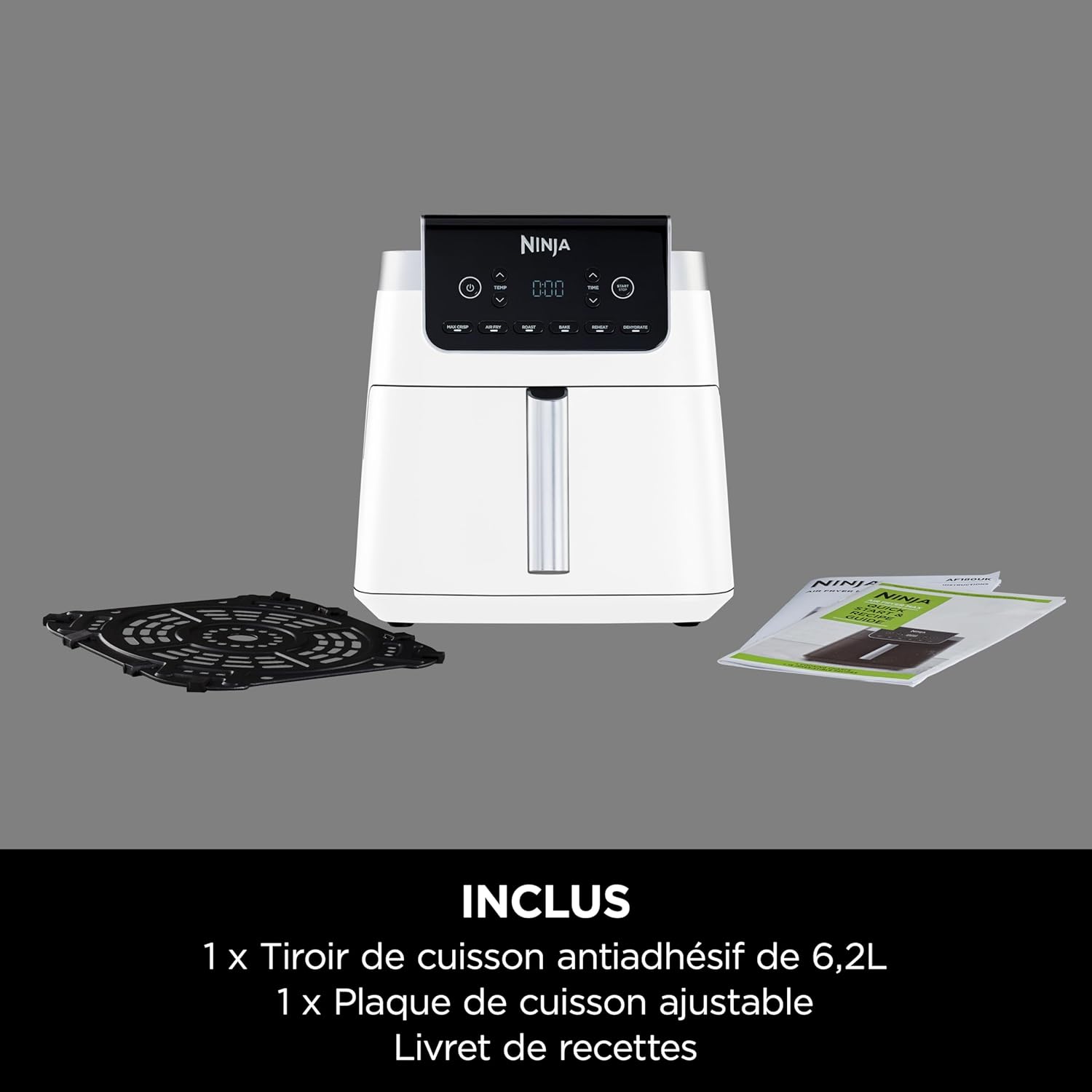 Air Fryer MAX PRO, 6.2L, sans huile, grand tiroir, rôtir, cuire, frire, familial, numérique, panier et plaque de cuisson compatibles lave-vaisselle, Blanc AF180EUWH