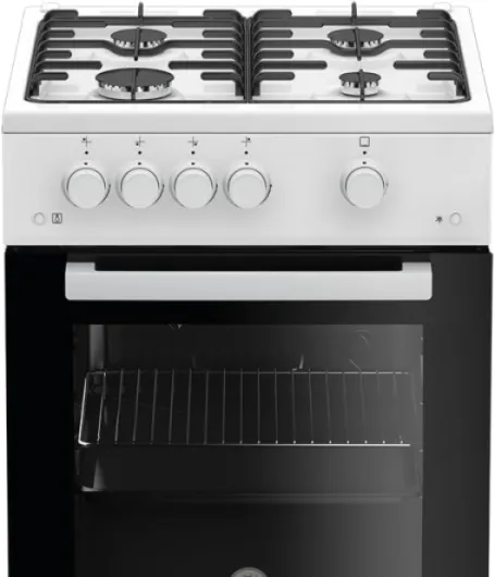 Beko FSG52010FW Cuisinière à gaz indépendante, four à gaz avec table de cuisson à gaz, 50 cm, 4 zones de cuisson, four à gaz avec allumage électrique et indicateur de température intérieure, vitre