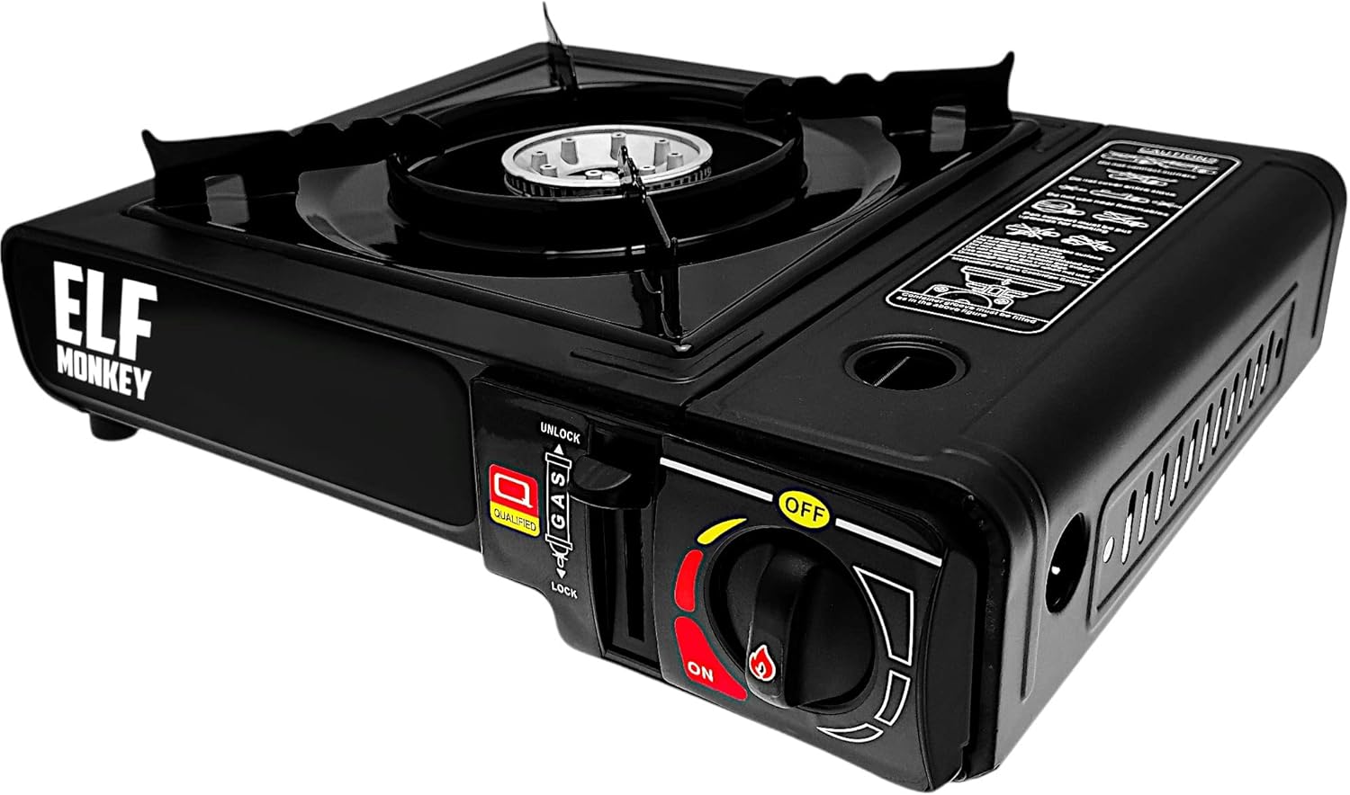 Elfmonkey Réchaud de camping - Cuisinière à gaz avec mallette de transport : avec 8 cartouches de gaz